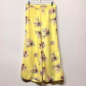 Anthropologie Feather & Bone Yellow Wide Leg Crop Pants Floral Print 6